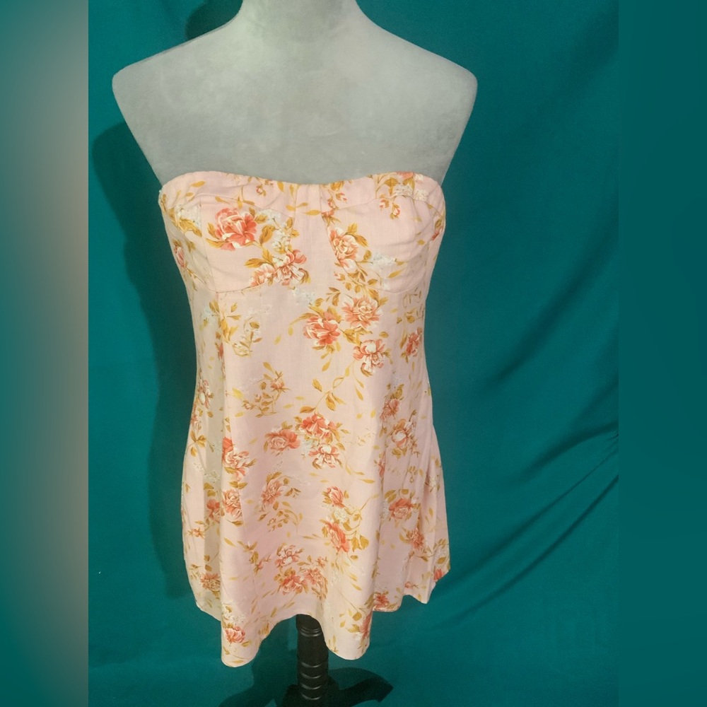 Peppermayo Cali Strapless Floral Sundress in Soft Pink and Soft Orange